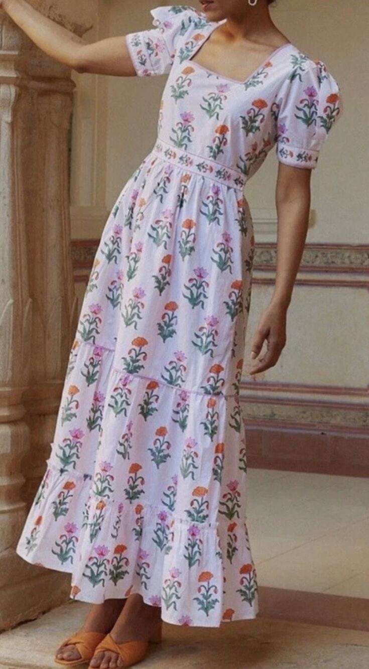 Pink City Prints Tuckernuck Evelyn Spring Iris Pink Floral Maxi Midi Dress XS